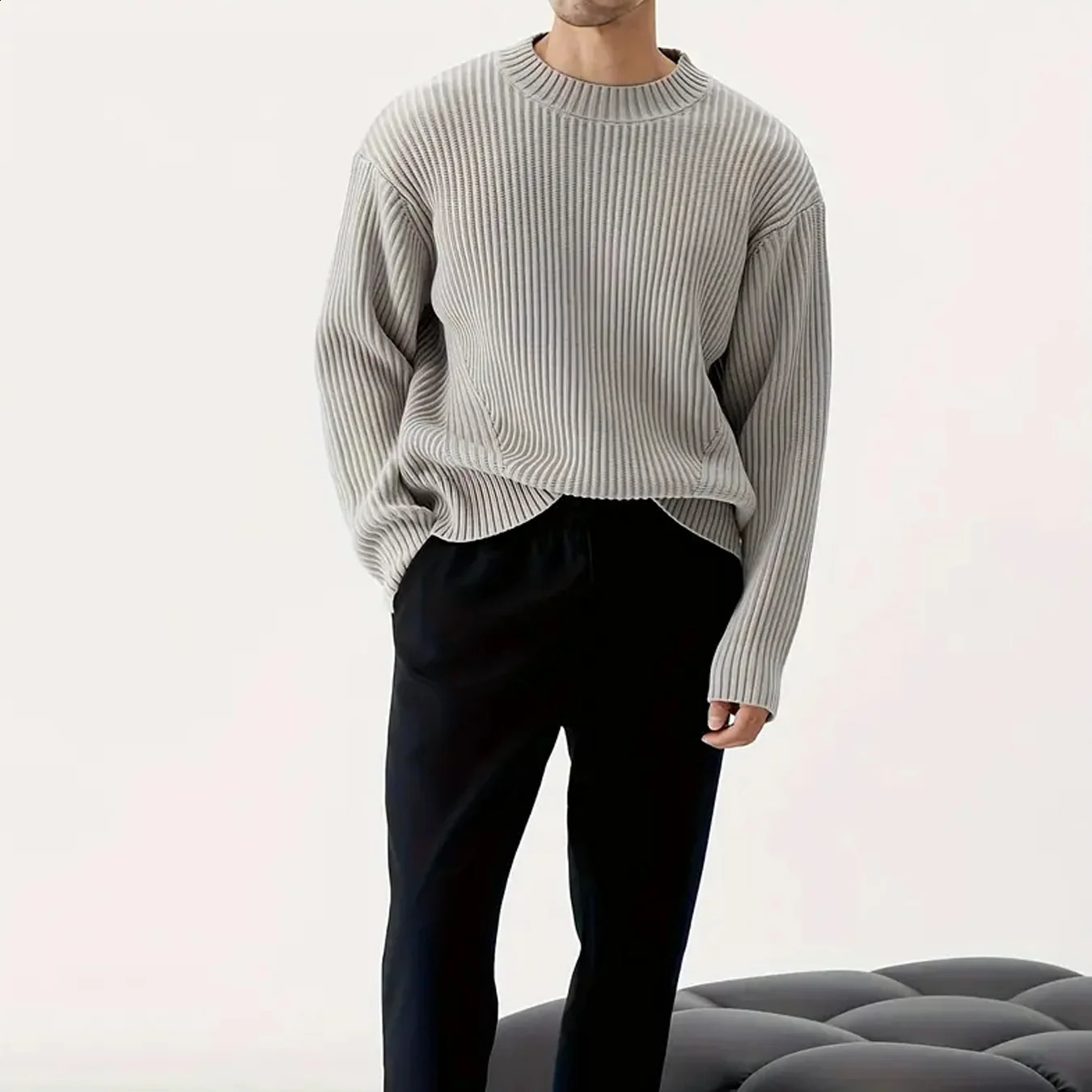 Autumn and winter latte art mens solid thick warm full matching knitted Korean fashion sweater loose comfortable trendy casual couple clothing 240913