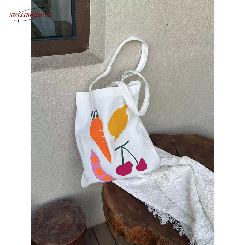Large Capacity Shoulder Classic Strawberry Carrot Fruit Canvas Korean Versatile Art Bag #10 Swissmilitary