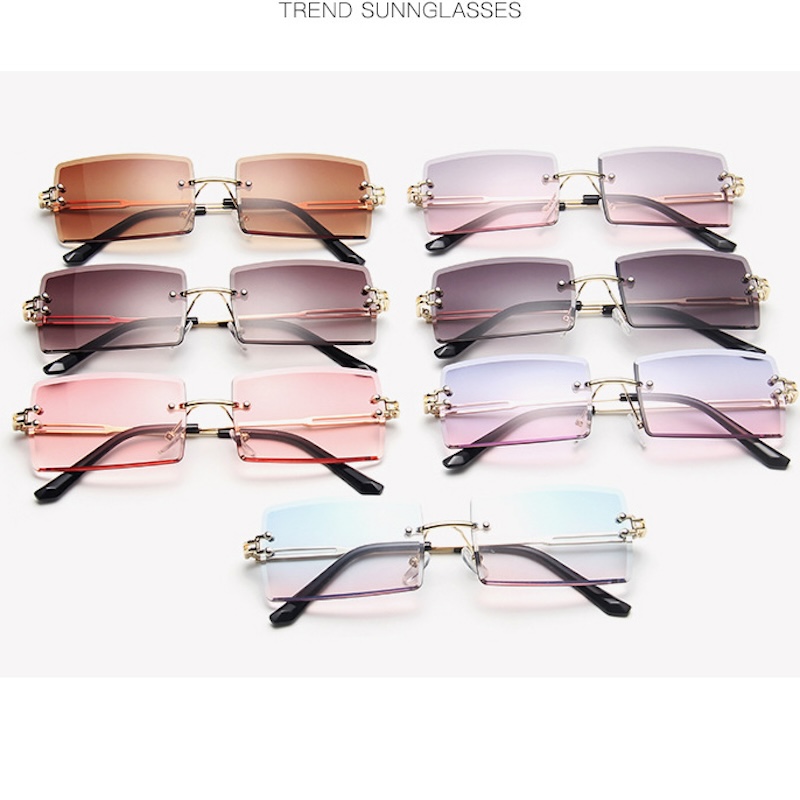 Square Rimless Sunglasses Women Rectangle Fashion Popular Men Shades Small Sun Glasses For Female Male Summer Traveling Purple S135 IVISTA