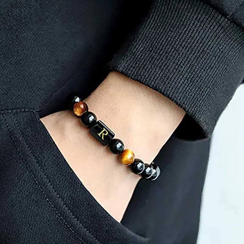2022 Trendy Braided 26 Initial Letters Bracelet For Men Natural Tiger Eye Stone Alphabet Beaded Couple Bracelet Men WomenX240921