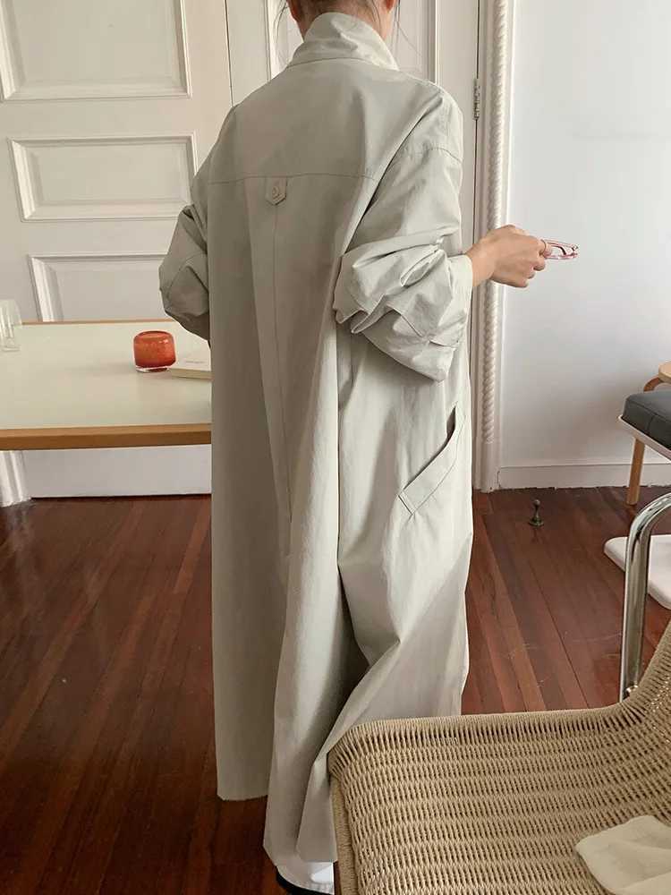 BJTZ Fashion Loose Solid Color Versatile Mid-length Trench Coat For Women 2024 Autumn New Holiday Office Lady Female ClothingX240921