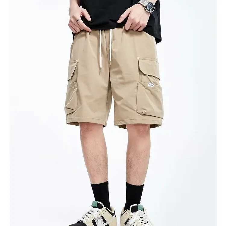American Style Mens Cargo Pants Summer Dull Black Multi-pocket Loose-fit Straight-leg Casual Shorts Sporty StyleX240921