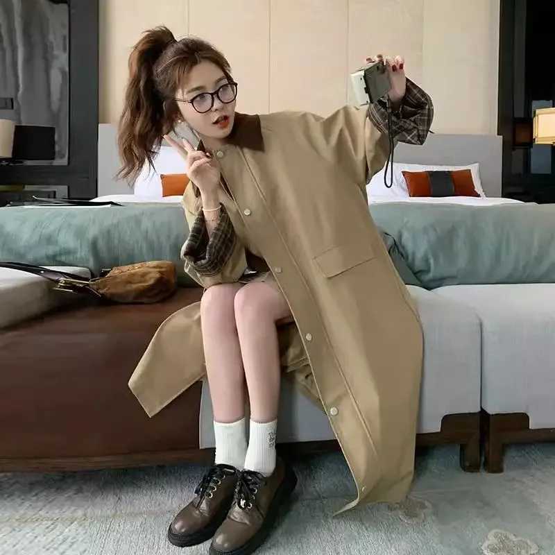 Womens Fashion Vintage Loose Khaki Long Trench Coats British Style Spring Autumn High Street Single-breasted Jacket WindbreakerX240921