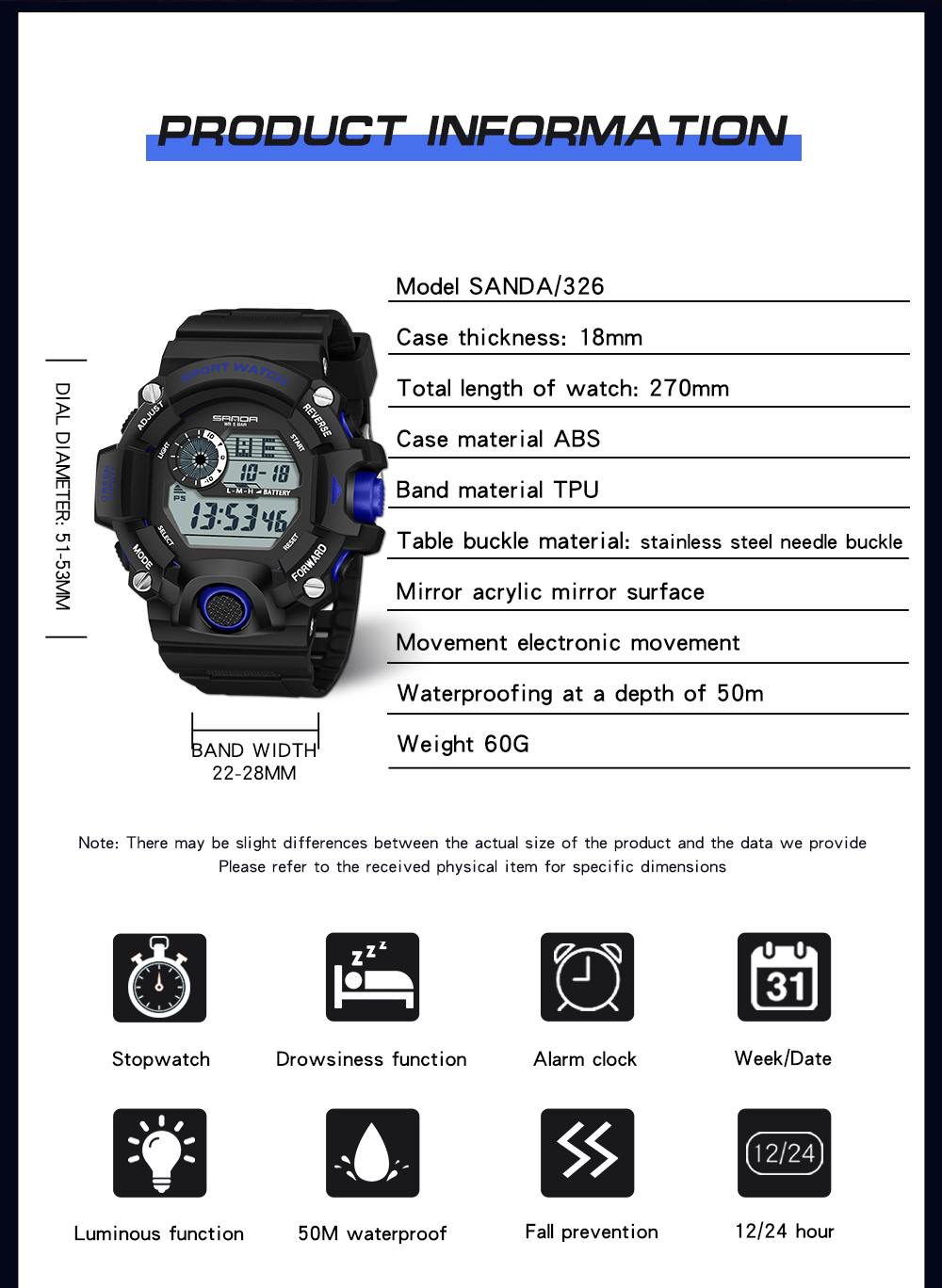 SANDA Digital LED Watch Men Waterproof Sport Men 326 Watch Luxury Brand MilitaryWristwatch For Male Clock Relogio Masculino 03