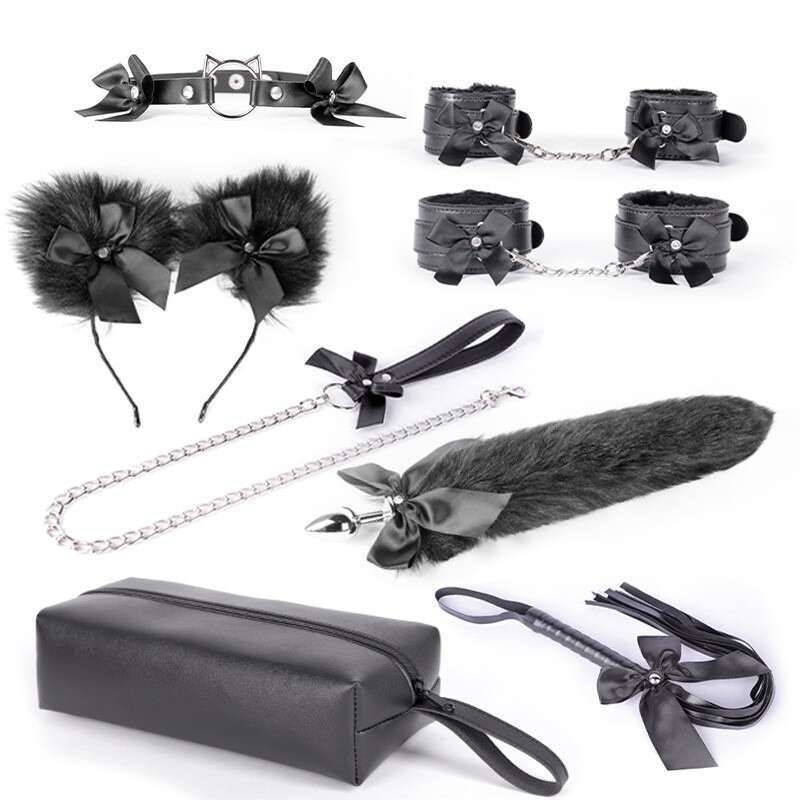 Sexy SM prop set, cute bow tie, binding handcuffs, SM tuning, leather whip, backyard development, anal plug