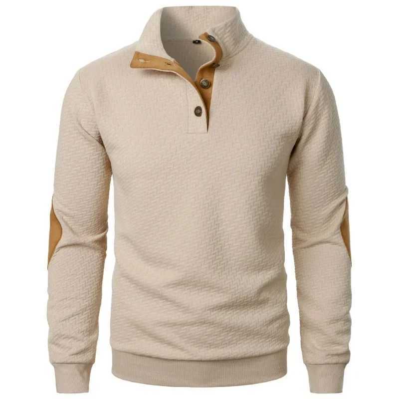 Mens long sleeved sweatshirt casual button up/stand up Henley polo shirt Pullover sweatshirt lightweight streetwear W240921