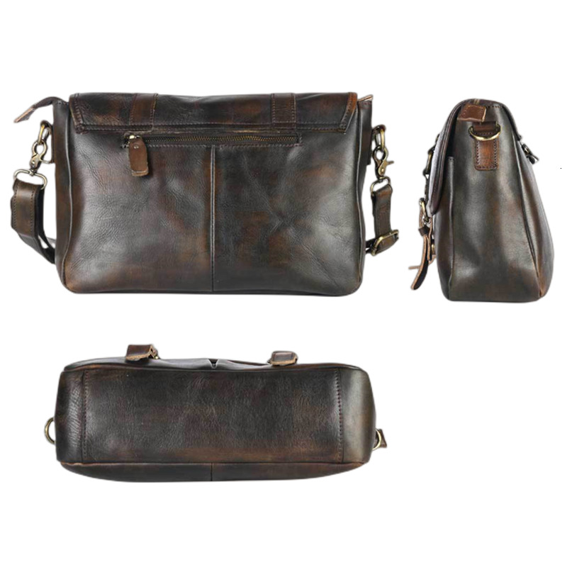 Retro Vegetable Tanned Leather Men's Messenger High Quality Top Layer Cowhide Male's Hand-Painted Shoulder Bag