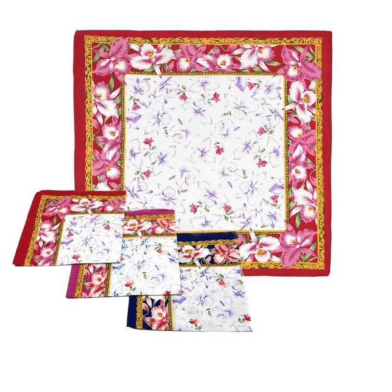 3Pcs 43x43cm 100% Cotton Womens Handle Color Printed Portable Hanks Square Scarf Wedding Party Gift W240921