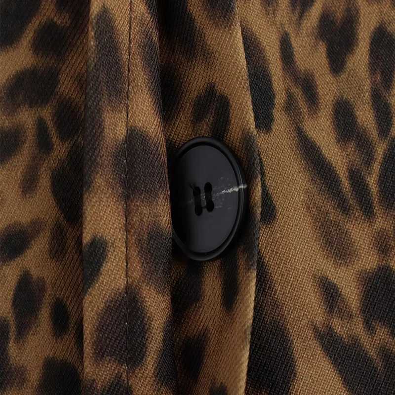 Summer Elegant Womens 2024 New Casual Fashion Long-Sleeved Single-Breasted Leopard Print Jacket Long Loose Trench Coat OutwearX240921