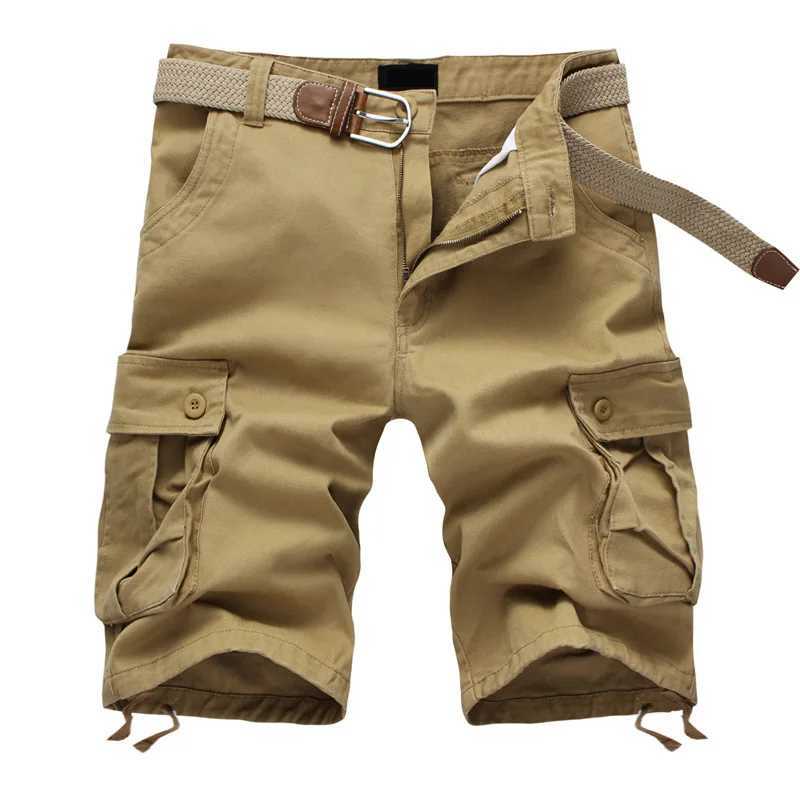 Summer Cotton Cargo Shorts Men Multi Pocket Solid Color Mens Casual Shorts Fashion Military Knee Length Short Pants No BeltX240921