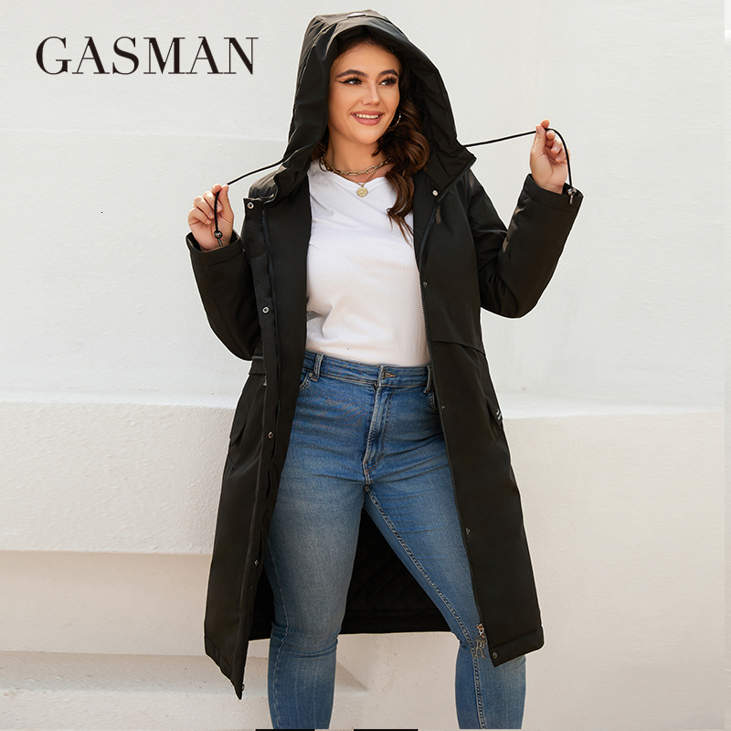 GASMAN New Women's Jacket Spring 2022 Long Fashion Casual Waiste Parka Windproof Warm Thin Cotton Woman Coat Outwear 8284