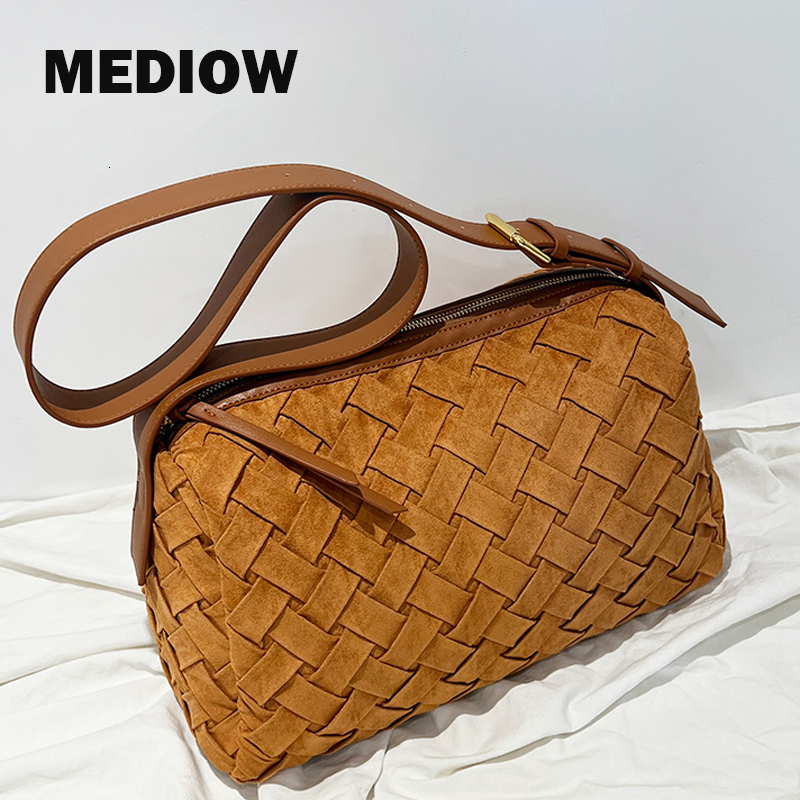 MEDIOW England Style Pillow Bags For Women Designer Handbags And Purses 2023 New In Faux Suede Handwoven Medium Shoulder