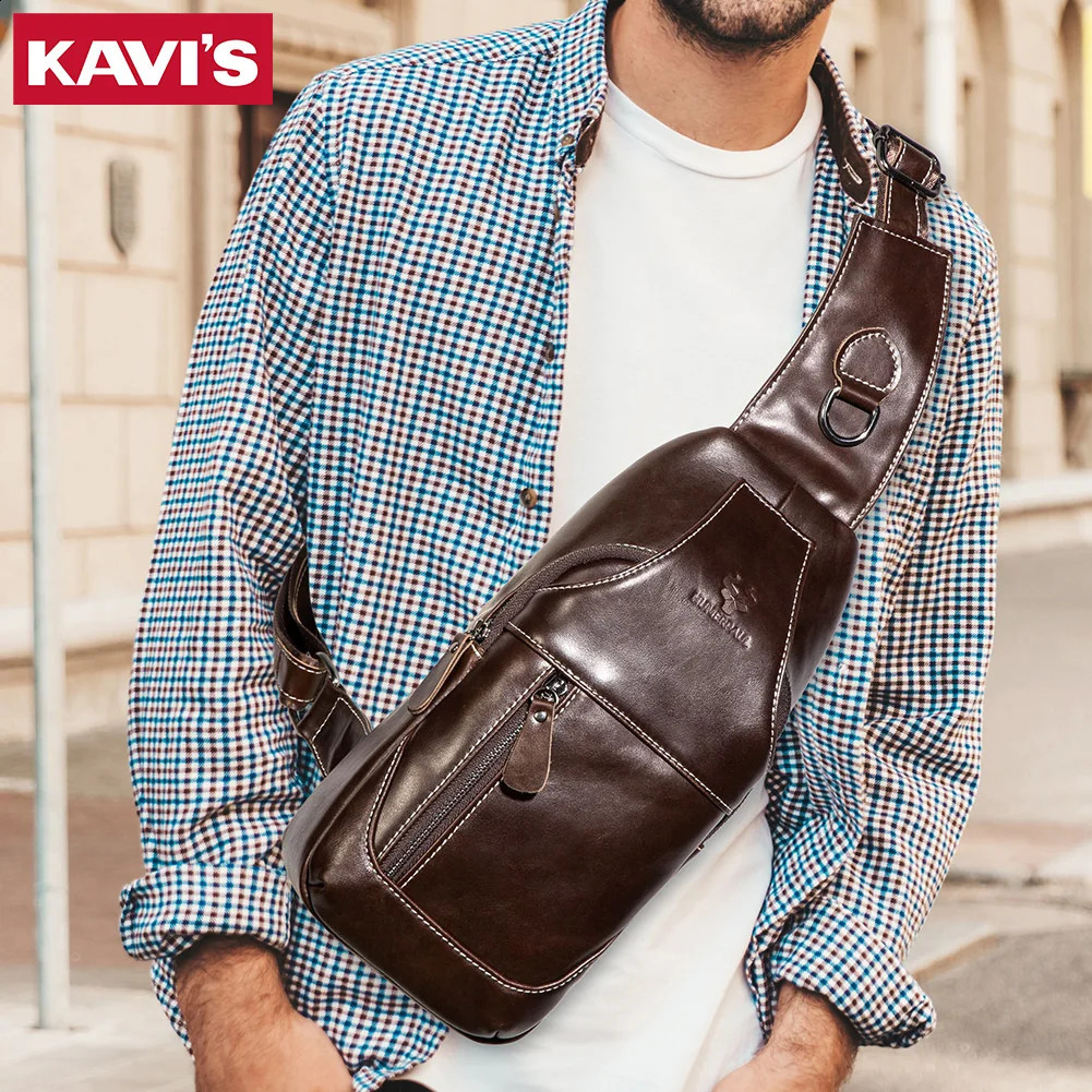 KAVIS Mens Handmade Luggage Leather Fashion Cross Body Bag Outdoor Large Capacity Phone 240919