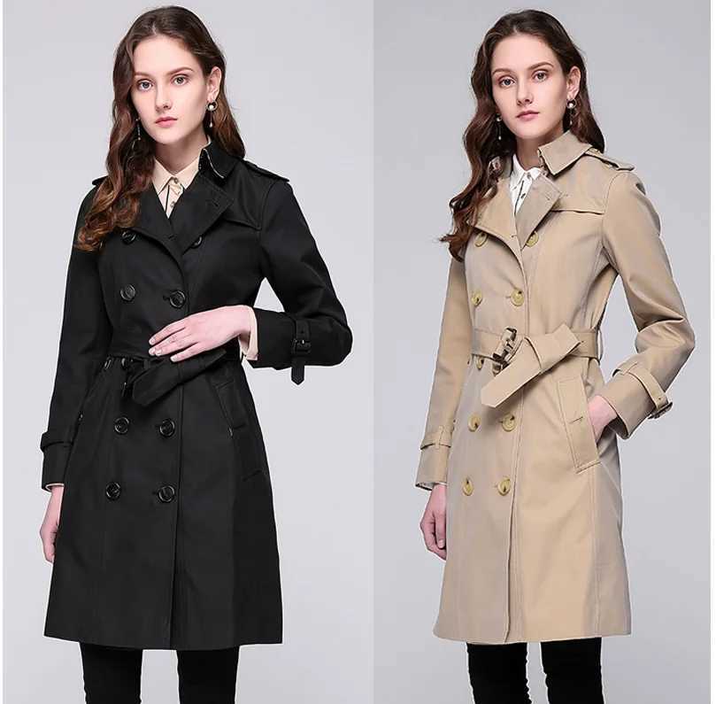 Trench Womens Spring and Autumn 2023 Classic British Double breasted Medium Length Waterproof Trench CoatX240921