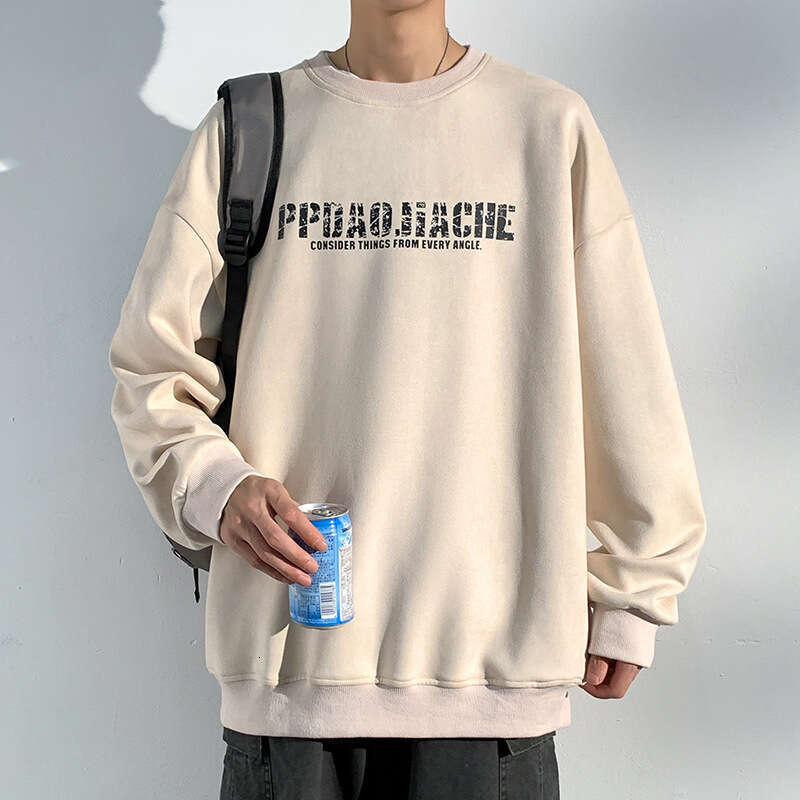 Heavy Duty Suede Sweatshirt For Men, Autumn Trendy Brand, American Retro Long Sleeved T-Shirt, Loose Oversized Top For Teenagers