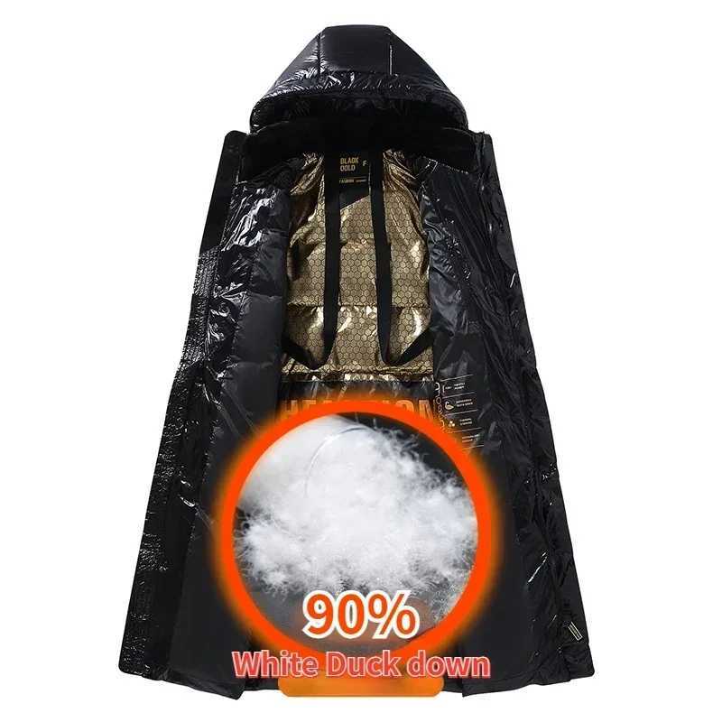 Men's Down Parkas Winter Long Down Jacket Mens High-end Brand Black Gold Glossy Lightweight White Duck Down Coat Women Snow ClothWarm Jacket J240