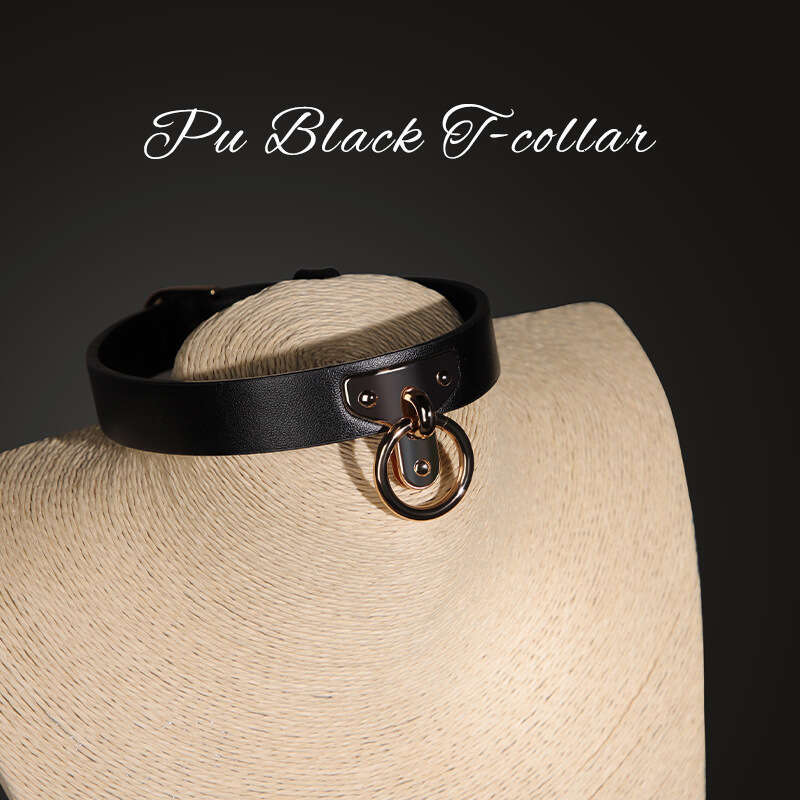 Sex toys SM props Black leather traction collar SM tuning restraint neck cover Alternative adult products hair replacement
