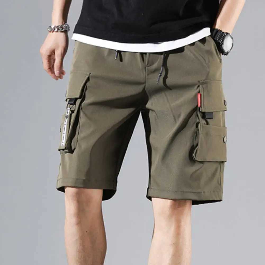 Drawstring Cargo Shorts Men Quick Dry Multi pocket Loose Casual Baggy Shorts Hip Hop Wide Leg Sport Shorts StreetwearX240921
