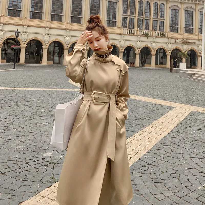 2023 Autumn New for Women Trench Coat Luxury Long Windbreaker Jacket Female Fashion Belt Tops Long-Sleeved Casual Loose OutwearX240921