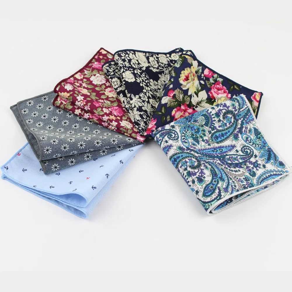 Floral Handkerchief Scarves Vintage Cotton Hankies Mens Pocket Square Handkerchiefs Rose Flower PaisleyX240921