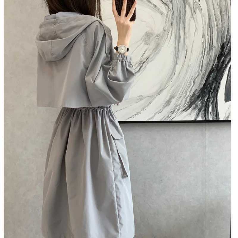 Spring and Autumn New Womens Thin Waist Loose Slim Coat Medium Length WindbreakerX240921