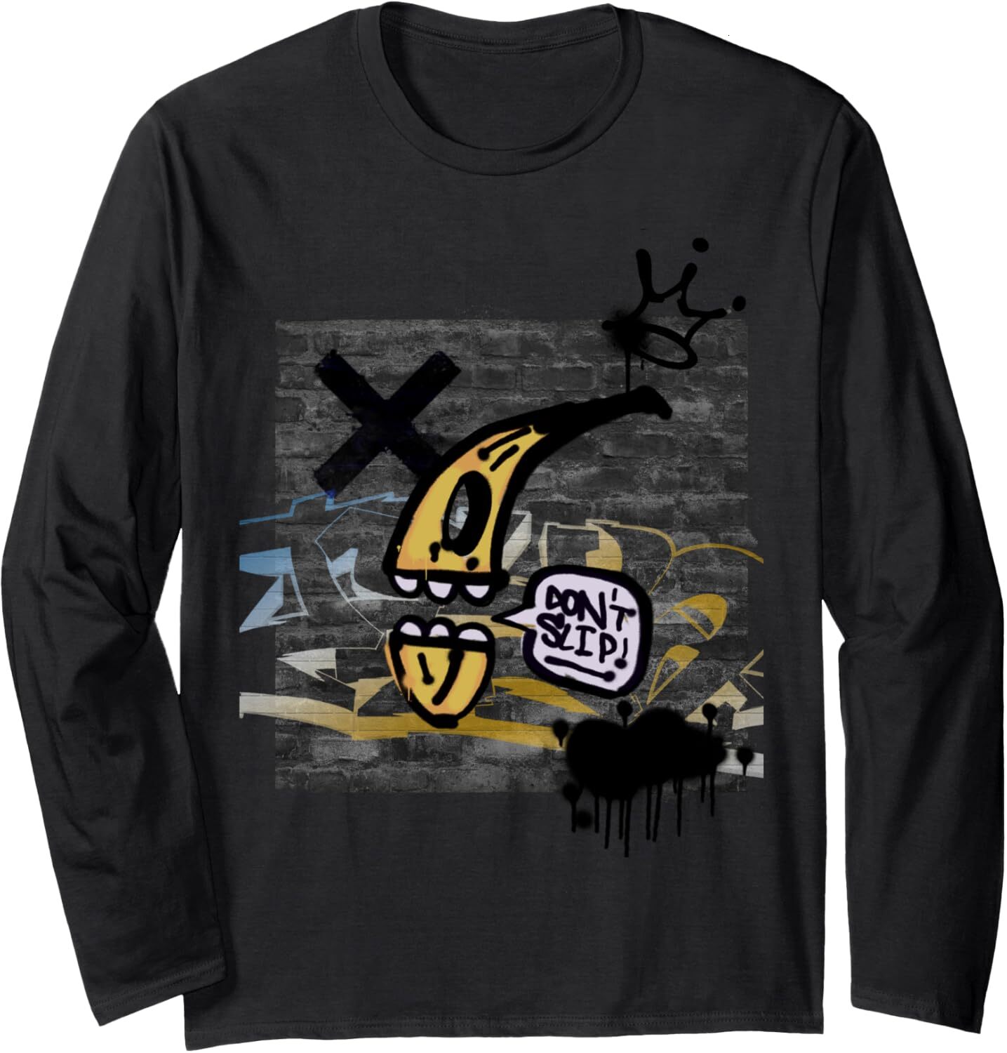 Long Sleeve Shirts for Men sweatshirt Graffiti on wall Do Not Slip talking banana graphic Long Sleeve Tee Streetwear Casual tops clothes