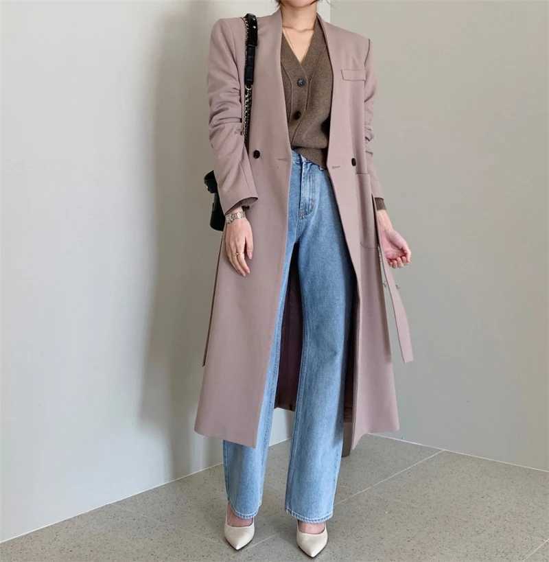 LMQ NEW 2020 new Fashion Casual Simple Classic Slim long suit coat Chic Business Jacket windbreaker suit collar office lady coatX240921