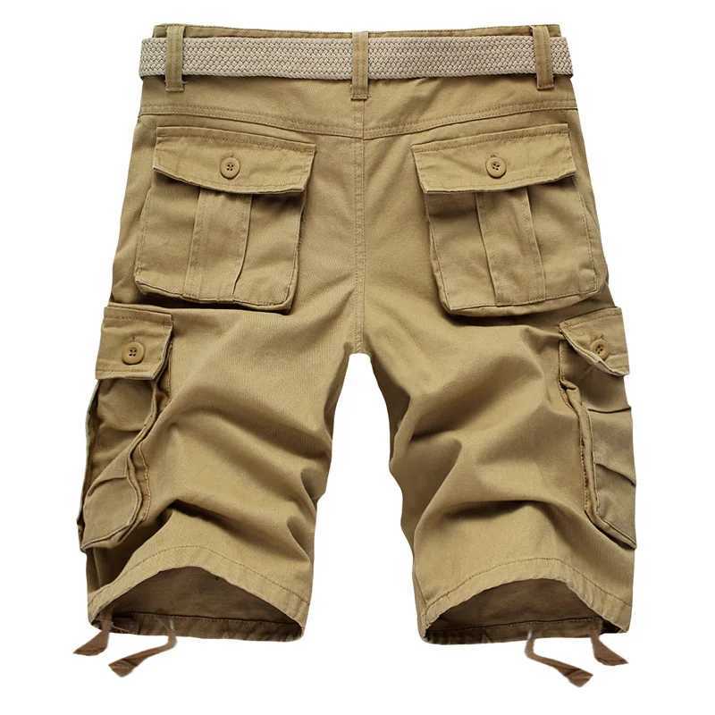 Summer Cotton Cargo Shorts Men Multi Pocket Solid Color Mens Casual Shorts Fashion Military Knee Length Short Pants No BeltX240921