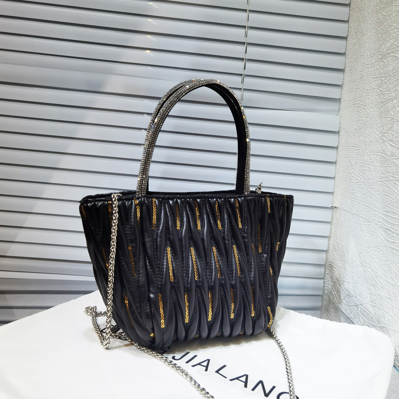 2024 new fashionable pleated sequined women's chain shoulder crossbody bag with high-end feel and diamond inlaid handbag for women