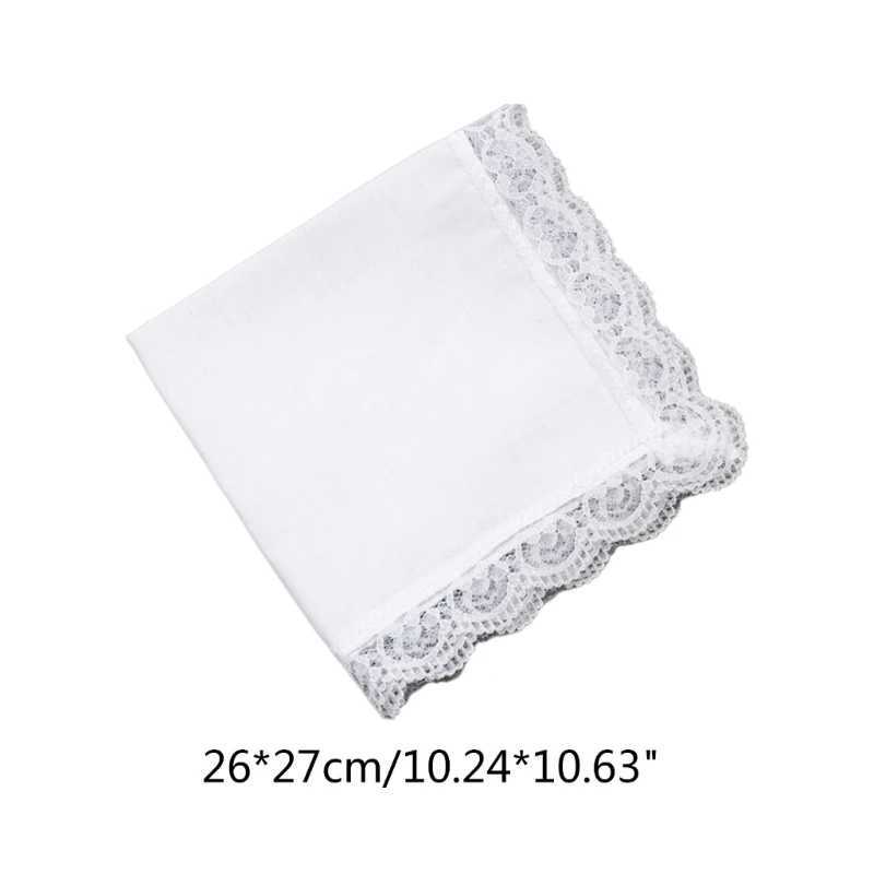26x27cm Men Women Cotton Handkerchiefs Solid White Hankies Pocket Lace Trim Towel Diy Painting Handkerchiefs for WomanX240921