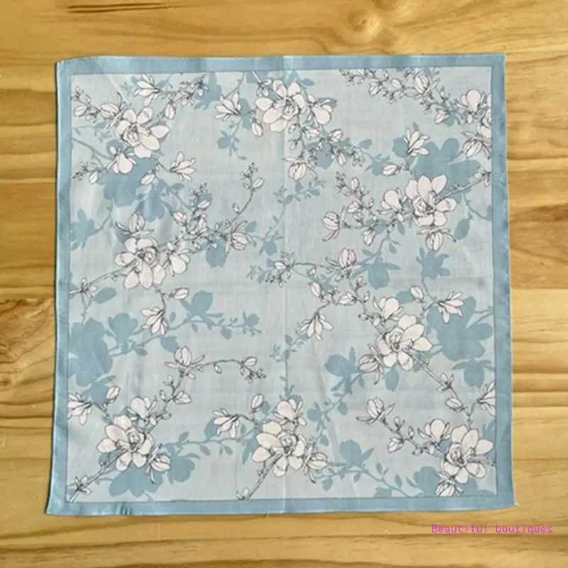 45x45cm Girls Women Printed Handkerchiefs Colorful Hankies Pocket Floral Pattern Square Hijab Handkerchiefs for Woman DropShipX240921