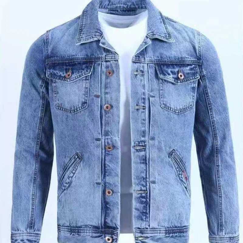 Mens Jean Coats button wide shoulder mens denim jacket light blue Korean fashion popular fabric low-cost G W241011