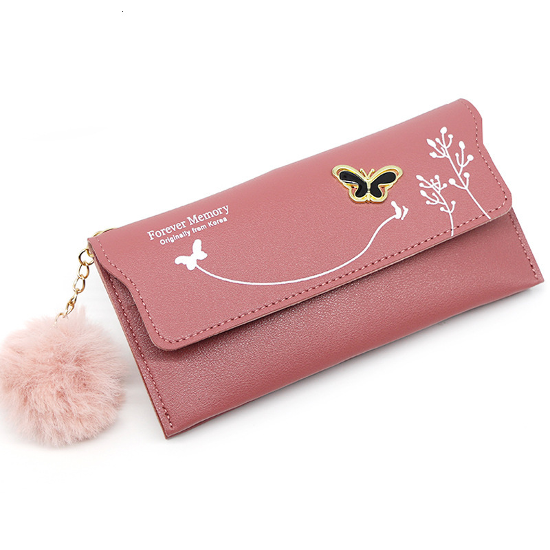 New 2024 Designer Wallet Fashion New Women's Wallet Solid Color Wool Ball Bow Handbag Women's Long Card Bag Coin Wallet Free Shipping
