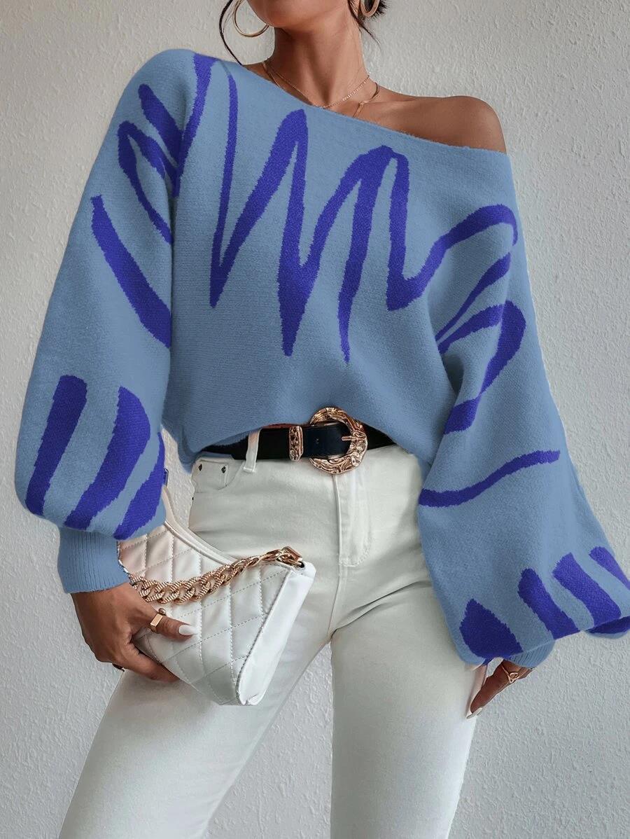2024 new loose fitting pullover knitted sweater for women, lantern sleeves for top sweater