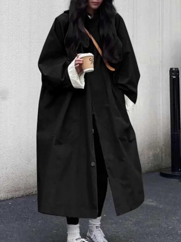JNMC Fashionable And Simple Solid Color Single Breasted Lapel Long Sleeved Trench Coat For Women 2024 Spring Autumn New ItemX240921