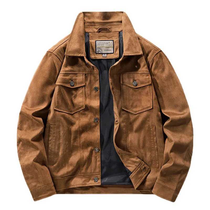 Mcikkny mens cargo suede leather jacket solid color retro leather jacket mens size M-4XL W240918