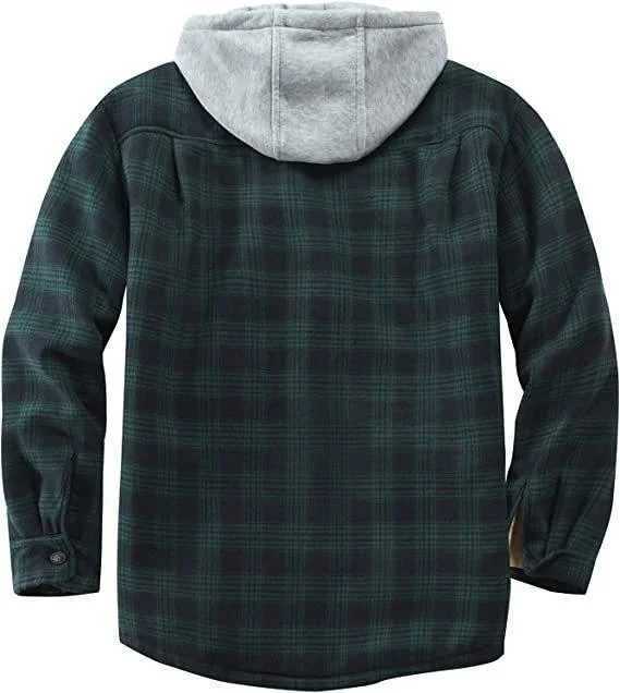 Mens Winter Flannel Plaid Coats Jackets Long Sleeve Hooded Plush Coat Loose Fleece Lined Wool Thick Warm Jackets Overwear M240921