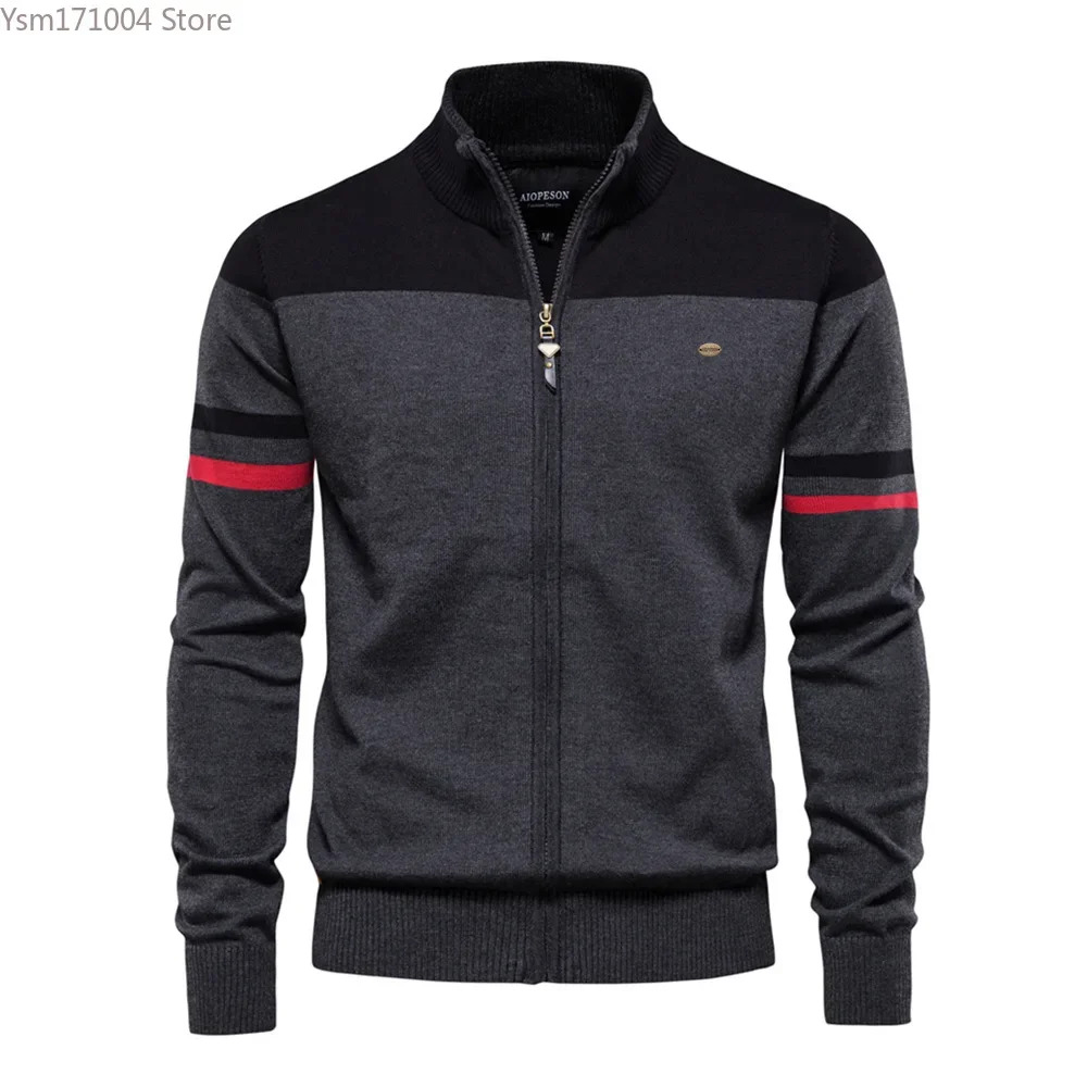 Mens Half High Neck Zipper Colored Long Sleeve Pullover High-Quality British Fashion Casual Knitted Sweater Men Clothing