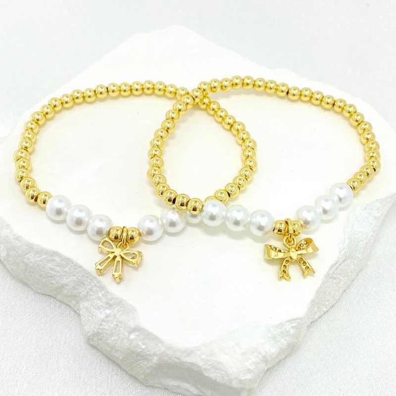 New Boho Wholesale Summer Design Gorgeous Lucky Pearl Multi 18K Gold Plated Copper Bead Bow Bracelets for WomenX240921