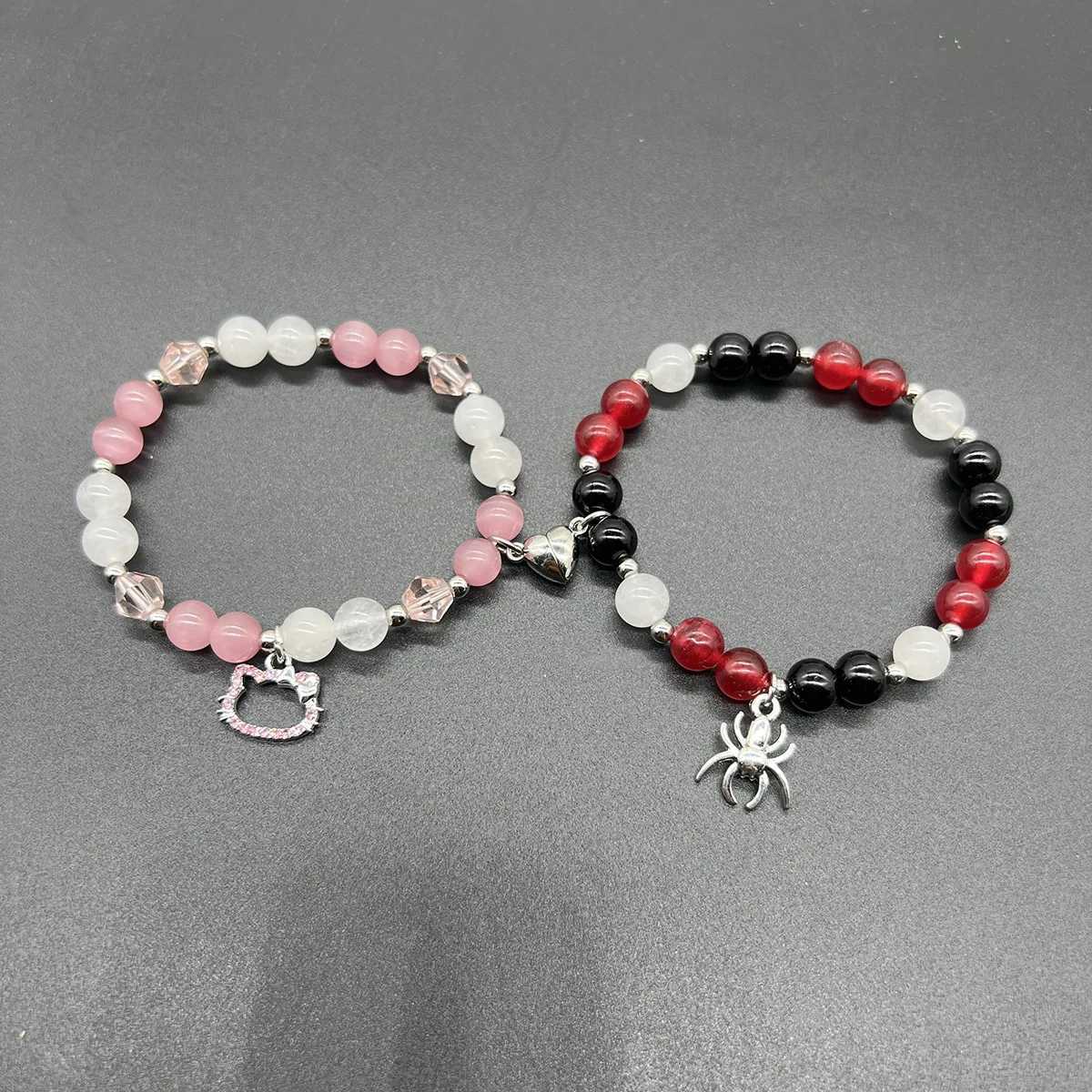 Halloween Spider Hello Cat Beads Charm Bracelets for Women Heart Magnetic Matching Couple Bracelets Girls Festival Jewelry GiftsXJ241214