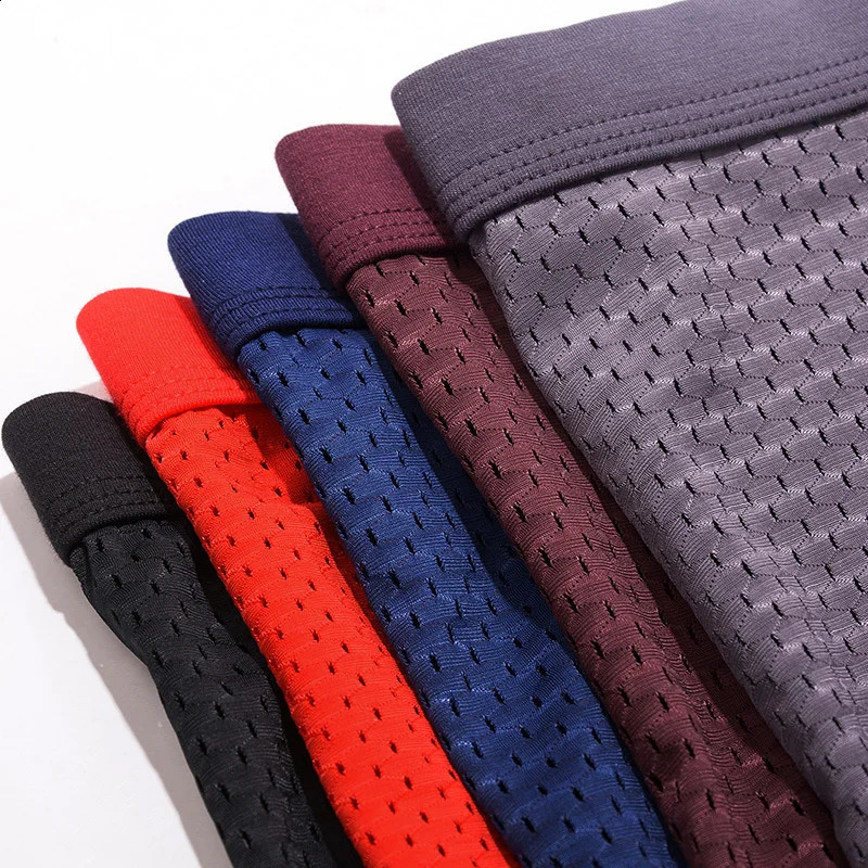 4 pieces/batch mens bamboo underwear mesh breathable L-5XL Boxee mens underwear short style mens sexy solid boxing shorts 240921