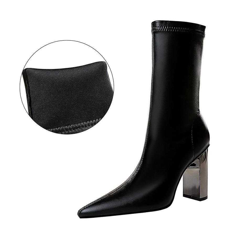 CMM Fashion Thin Boots Metal Thick Heel High Heel Pointed Sexy Nightclub Show Thin Winter Boots