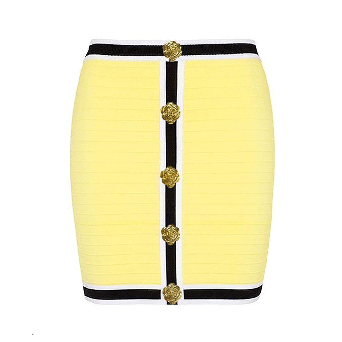 SML Three Colors High Quality Elastic Knitted Fabric Wer Button Single Breasted Stripe Slim Fit Fashion Women's Short Skirt
