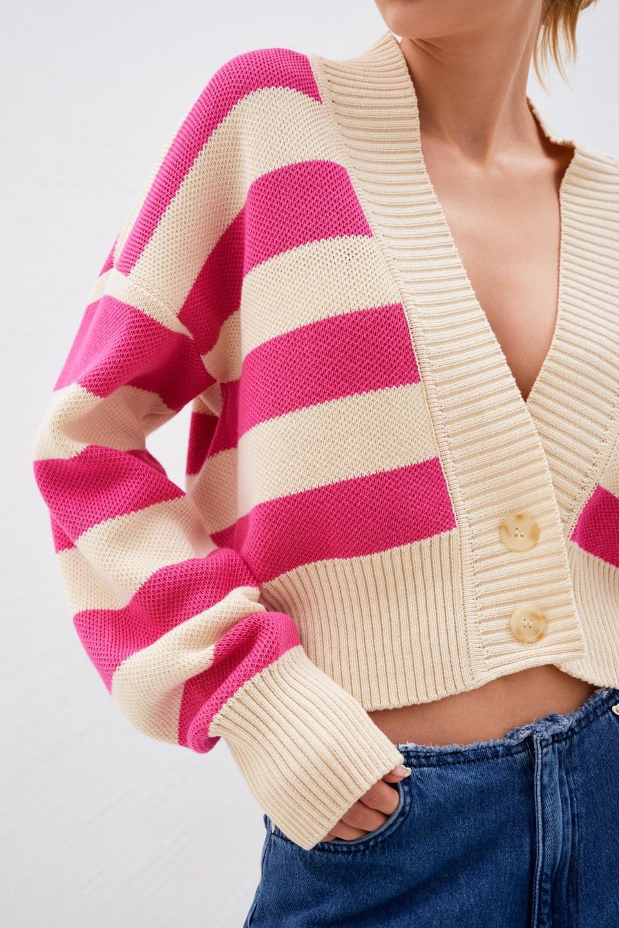 2024 autumn and winter new sweater women's clothing contrasting color loose and sexy knitted cardigan jacket casual top