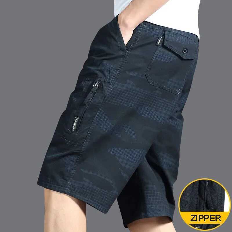 Mens Below Knee Shorts Camouflage Casual Sports Shorts Cotton Work Cargo Shorts Zipper Pocket Cropped PantsX240921