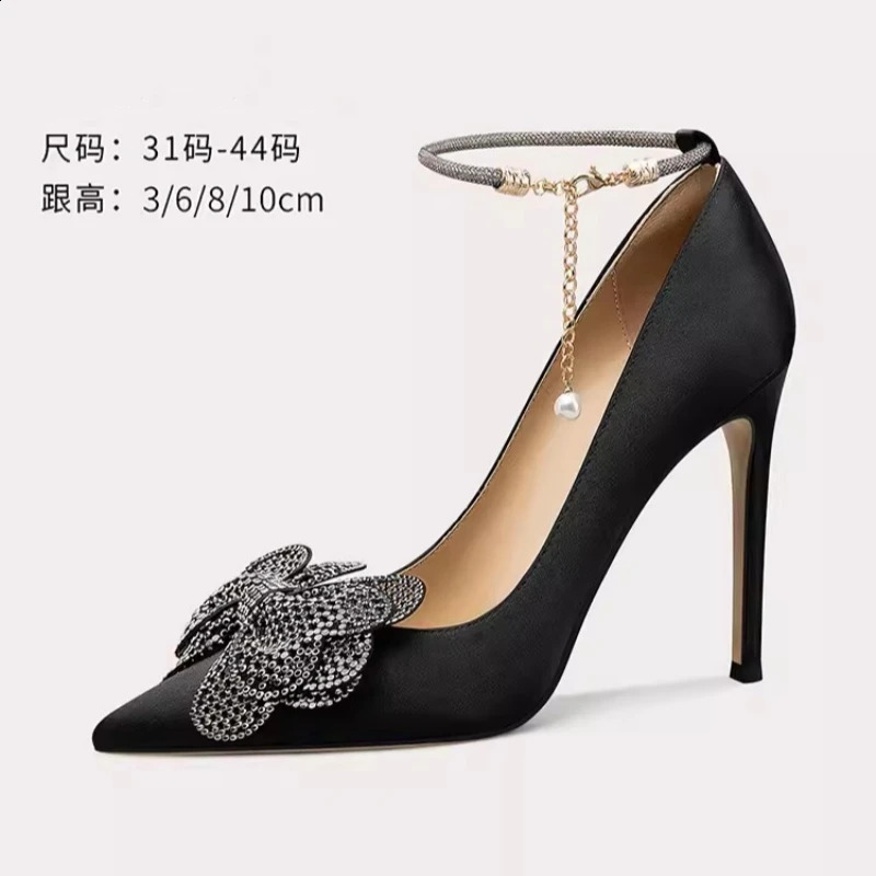 Spring Pointed Shallow Satin Suede Water Diamond Single Shoes Thin High Heels Sneakers Womens Shoes 240919