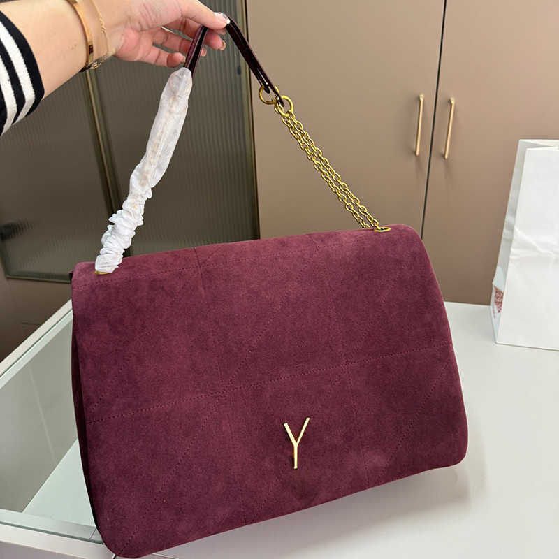 Burgundy Suede Messenger Bag Vintage Leather Designer Bag For Women Chain Luxurys Handbag Letter Shopping Work Square Shoulder Bags 240921