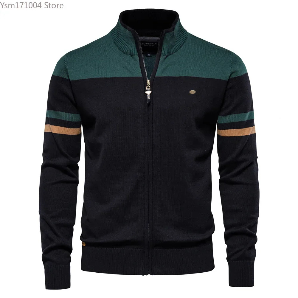 Mens Half High Neck Zipper Colored Long Sleeve Pullover High-Quality British Fashion Casual Knitted Sweater Men Clothing