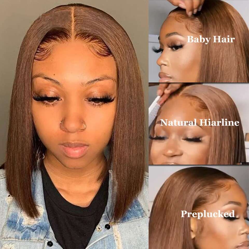 Chocolate Brown 13x4 Frontal Human Hair Wigs Bury Highlight 99J Straight Lace Front Short Bob Wig