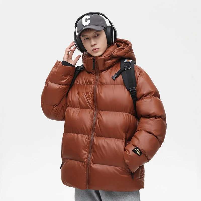Mens hooded zipper Parkas inflatable jacket padded with cotton solid color hooded belt warm jacket mens winter jacket W240920